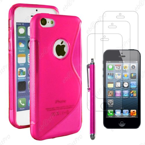 Ebeststar ® Housse Etui Coque Silicone Gel Motif S-Line Protection Souple Pour Apple Iphone 5s, 5, Couleur Rose + Stylet 3 Film