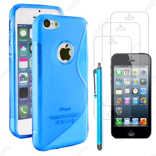 Ebeststar ® Housse Etui Coque Silicone Gel Motif S-Line Protection Souple Pour Apple Iphone 5s, 5, Couleur Bleu + Stylet 3 Film