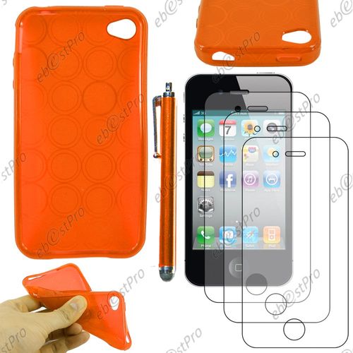 Ebeststar ® Housse Etui Coque Souple Silicone Gel Motif Cercle Pour Apple Iphone 4s, 4, Couleur Orange + Stylet 3 Film