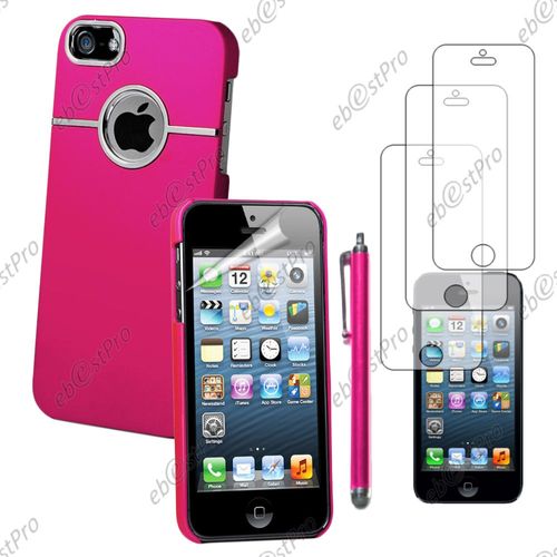 Ebeststar ® Housse Coque Rigide Silver-Line Chromé Pour Apple Iphone 5s, 5, Couleur Rose + Stylet 3 Film