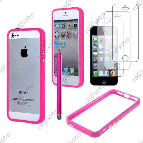 Ebeststar ® Housse Coque Etui Contour De Protection Bumper Avec Bouton Metal Pour Apple Iphone 5s, 5, Couleur Rose + Stylet 3 Film