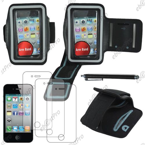 Ebeststar ® Brassard Sport Néoprène Housse Coque Etui De Protection Armband Case Pour Apple Iphone 4s, 4, Couleur Noir + Stylet 3 Film