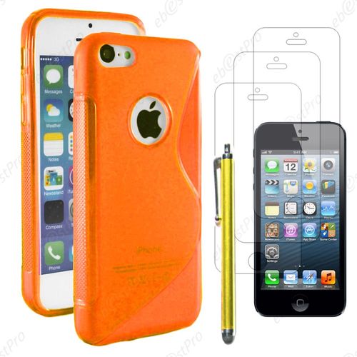 Ebeststar ® Housse Etui Coque Silicone Gel Motif S-Line Protection Souple Pour Apple Iphone 5s, 5, Couleur Orange + Stylet 3 Film