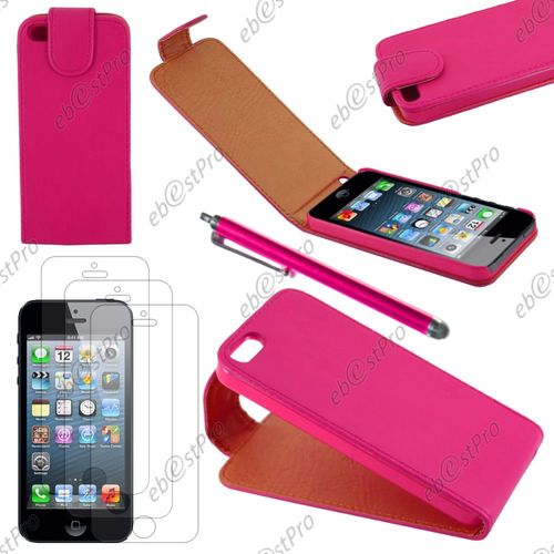 Ebeststar ® Housse Coque Etui Simili Cuir À Rabat Vertical Pour Apple Iphone 5s, 5, Couleur Rose + Stylet 3 Film