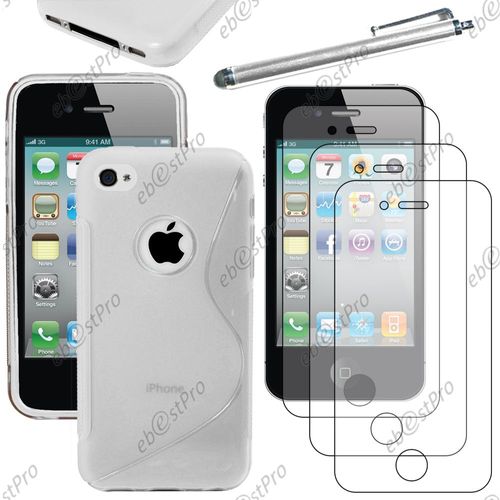 Ebeststar ® Housse Etui Coque Silicone Gel Motif S-Line Protection Souple Pour Apple Iphone 4s, 4, Couleur Transparent + Stylet 3 Film