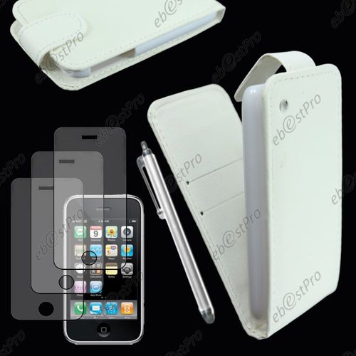 Ebeststar ® Housse Coque Etui Simili Cuir À Rabat Vertical Pour Apple Iphone 3gs, 3g, Couleur Blanc + Stylet 3 Film
