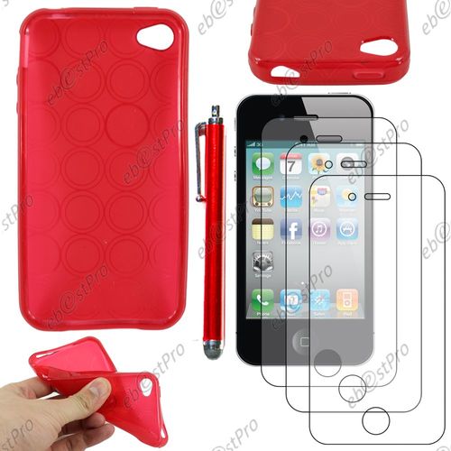 Ebeststar ® Housse Etui Coque Souple Silicone Gel Motif Cercle Pour Apple Iphone 4s, 4, Couleur Rouge + Stylet 3 Film
