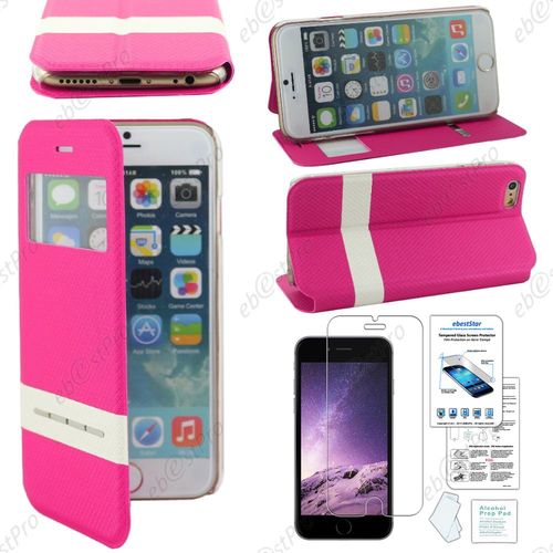 Ebeststar ® Film Verre Trempé + Housse Pochette Protection Coque Etui Type S-View Pour Apple Iphone 6 Plus Écran 5,5", Couleur Rose + Film Verre