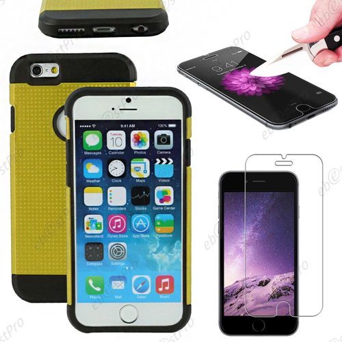 Ebeststar ® Film Verre Trempé + Deux Couches De Protection Coque Duo En Silicone Et Polycarbonate Etui Housse Pour Apple Iphone 6 Écran 4,7", Couleur Jaune + Film Verre