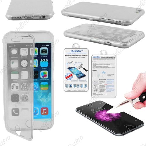 Ebeststar ® Film Verre Trempé +  Etui Portefeuille Rabattable Livre Housse Coque Silicone Gel Pour Apple Iphone 6 Plus Écran 5,5", Couleur Transparent + Film Verre