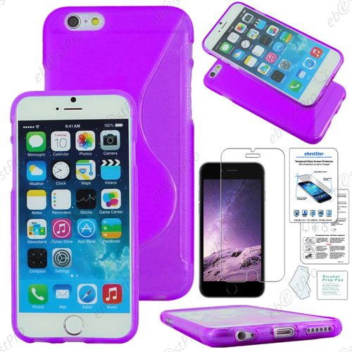 Ebeststar ® Film Verre Trempé + Etui Housse Coque S-Line Silicone Protection En Gel Pour Apple Iphone 6 Écran 4,7", Couleur Violet + Film Verre