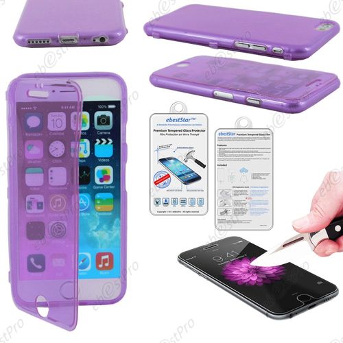 Ebeststar ® Film Verre Trempé +  Etui Portefeuille Rabattable Livre Housse Coque Silicone Gel Pour Apple Iphone 6 Plus Écran 5,5", Couleur Violet + Film Verre