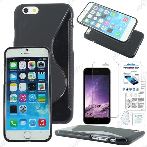 Ebeststar ® Film Verre Trempé + Etui Housse Coque S-Line Silicone Protection En Gel Pour Apple Iphone 6 Plus Écran 5,5", Couleur Noir + Film Verre