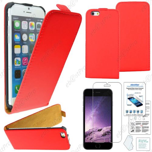 Ebeststar ® Film Verre Trempé + Etui Pu Cuir Rabattable Housse Coque Ultra Slim Pour Apple Iphone 6 Plus Écran 5,5", Couleur Rouge + Film Verre
