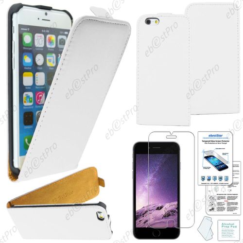 Ebeststar ® Film Verre Trempé + Etui Pu Cuir Rabattable Housse Coque Ultra Slim Pour Apple Iphone 6 Plus Écran 5,5", Couleur Blanc + Film Verre