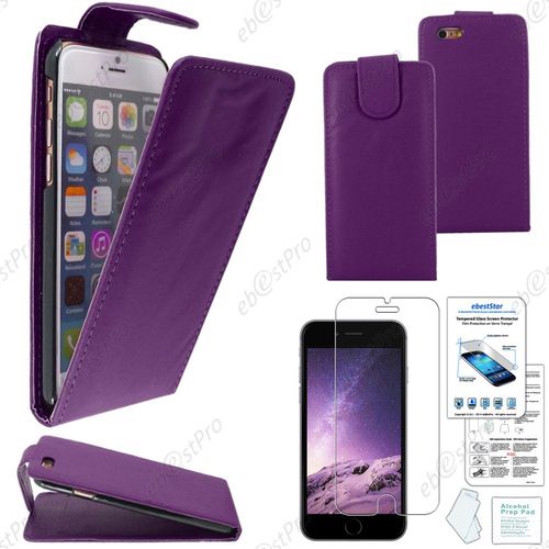 Ebeststar ® Film Verre Trempé + Coque Housse Etui Simili Cuir Rabattable Pour Apple Iphone 6 Écran 4,7", Couleur Violet + Film Verre