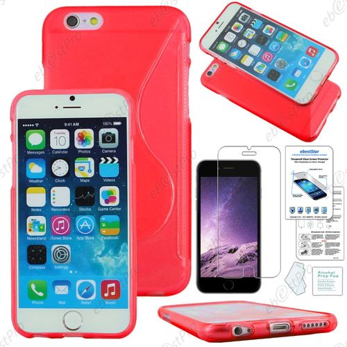 Ebeststar ® Film Verre Trempé + Etui Housse Coque S-Line Silicone Protection En Gel Pour Apple Iphone 6 Écran 4,7", Couleur Rouge + Film Verre