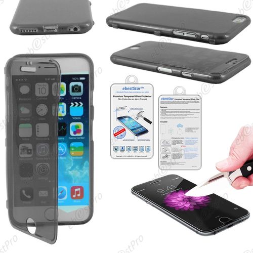 Ebeststar ® Film Verre Trempé +  Etui Portefeuille Rabattable Livre Housse Coque Silicone Gel Pour Apple Iphone 6 Plus Écran 5,5", Couleur Noir + Film Verre