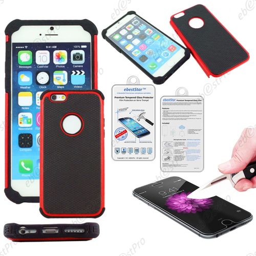 Ebeststar ® Film Verre Trempé + Deux Couches De Protection Etui Housse Coque Duo En Silicone Et Polycarbonate Pour Apple Iphone 6 Écran 4,7", Couleur Rouge + Film Verre
