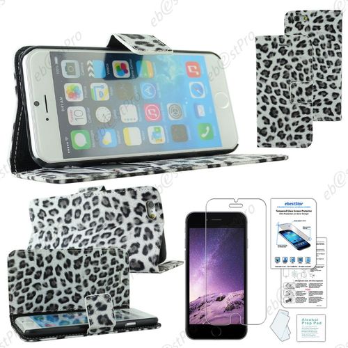 Ebeststar ® Film Verre Trempé + Etui Portefeuille Leopard Housse Coque Pu Cuir Pour Apple Iphone 6 Plus Écran 5,5", Couleur Noir