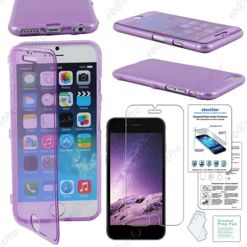 Ebeststar ® Film Verre Trempé +  Etui Portefeuille Rabattable Livre Housse Coque Silicone Gel Pour Apple Iphone 6 Écran 4,7", Couleur Violet + Film Verre