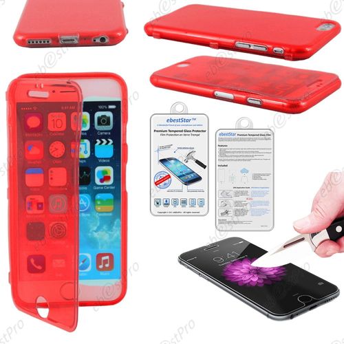 Ebeststar ® Film Verre Trempé +  Etui Portefeuille Rabattable Livre Housse Coque Silicone Gel Pour Apple Iphone 6 Plus Écran 5,5", Couleur Rouge + Film Verre