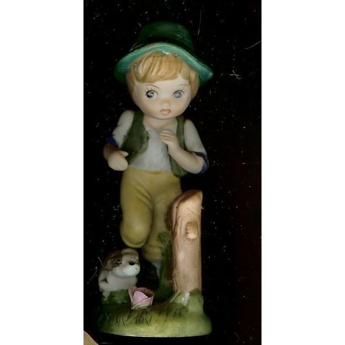 Biscuit Enfant Porcelaine  : Petit Garçon Et Animal 11 Cm De Hauteur