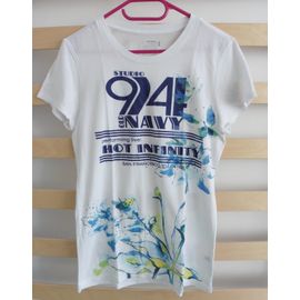 T-Shirt Blanc À Fleurs Bleues Et Jaune. Old Navy. Taille 38 