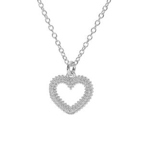 Collier Argent Rhodié Claire Pendentif Coeur Évidé Perlé 40+5cm