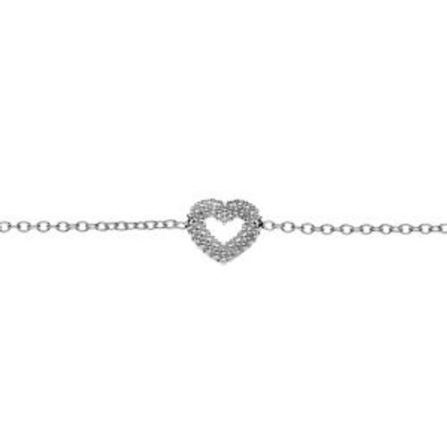 Bracelet Argent Rhodié Claire Coeur Évidé Perlé 16+3cm