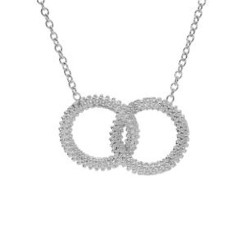 Collier Argent Rhodié Claire Pendentif Double Cercle Évidé Perlé 40+5cm