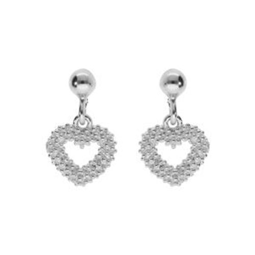Boucles D'oreilles Tige Argent Rhodié Claire Pendante Coeur Évidé Perlé