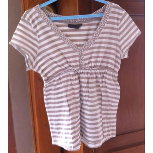 T-Shirt Kiabi Rayé Blanc/Beige T 42/44 Comme Neuf