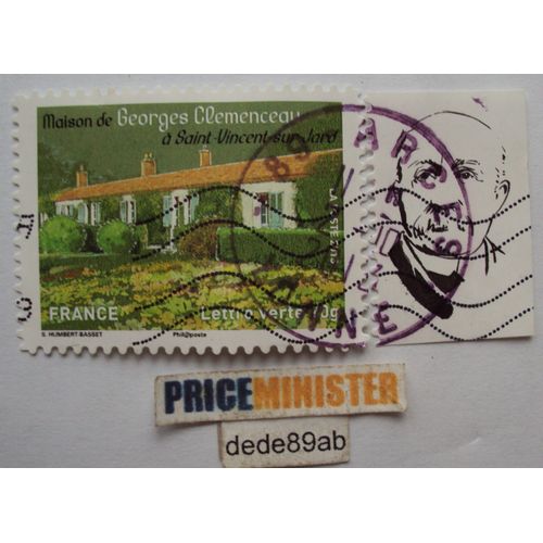 France.. Patrimoine : Maison De Georges Clémenceau À Saint Vincent Sur Jard (Vendée) . Oblitéré Avec Sa Vignette . Used Stamp .