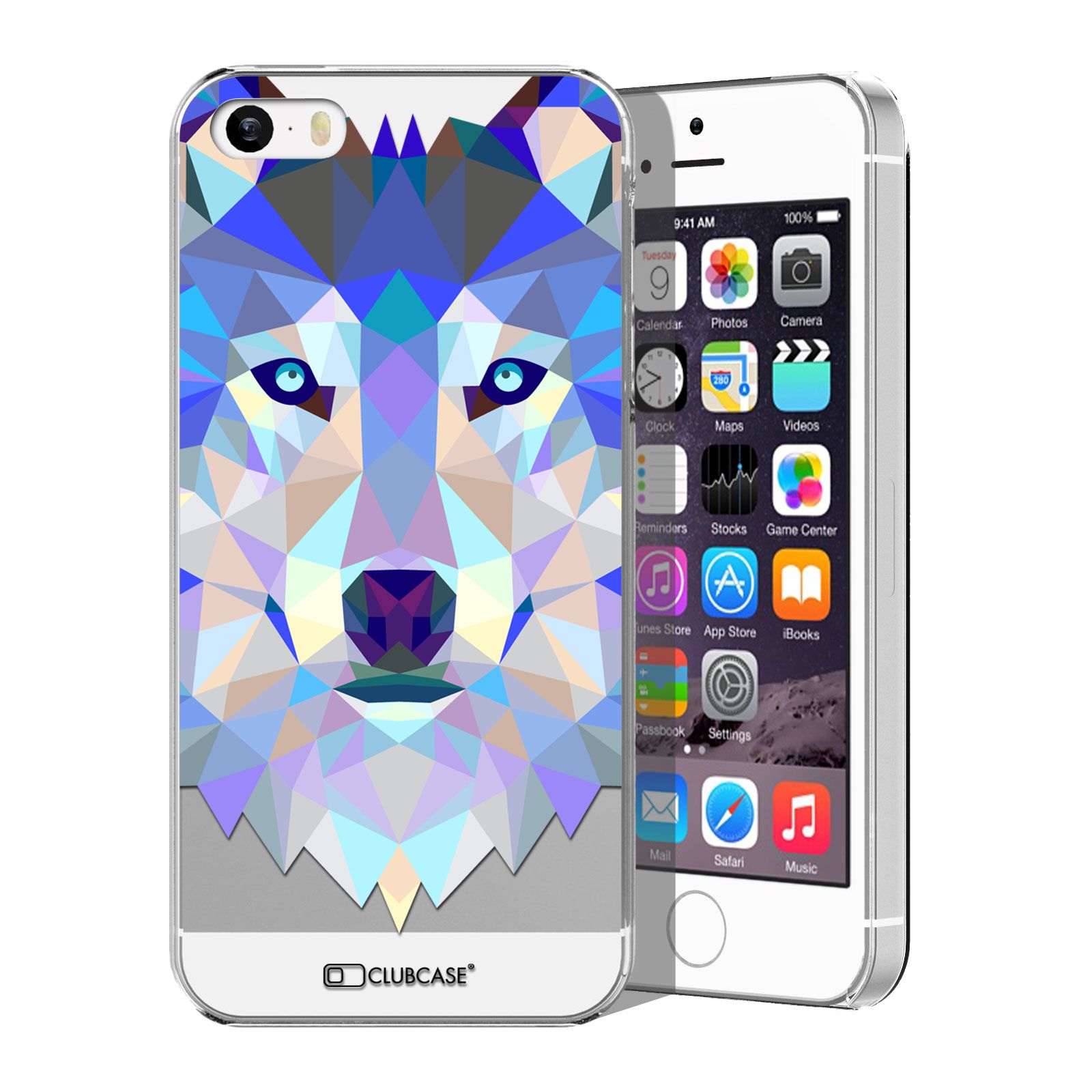 Caseink - Coque Housse Etui Iphone 5 / 5s / Se [Crystal Hd Polygon Series Animal - Rigide - Ultra Fin - Imprimé En France] - Loup