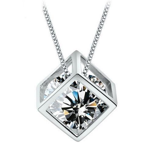 Pendentif Cube Et Oxyde De Zirconium En Suspension Argent 925 + Chaine