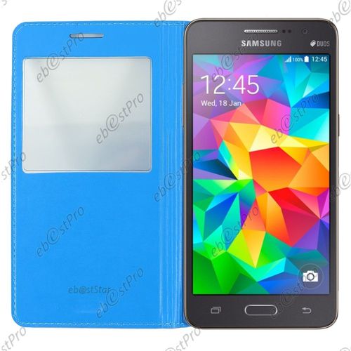 Ebeststar ® Housse Pochette Protection Coque Cover L-View Portefeuille Livre Pour Samsung Galaxy Grand Value Edition Sm-G531f, Grand Prime Sm-G530fz G530f, Couleur Bleu + Stylet + Film Protection D'écran
