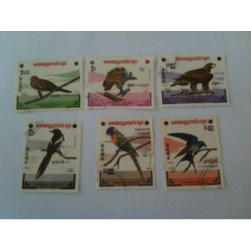 Lot De 6 Timbres Oiseaux Cambodge 1983