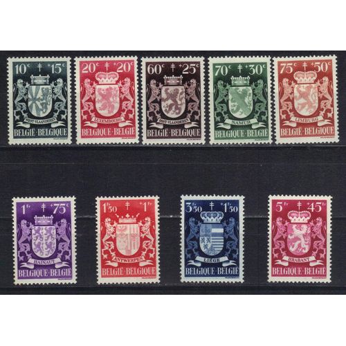 Belgique 1945 : Au Profit D'oeuvres Antituberculeuses : Ecussons De Provinces - Série Entière De 9 Timbres Neufs ** Cote 18 