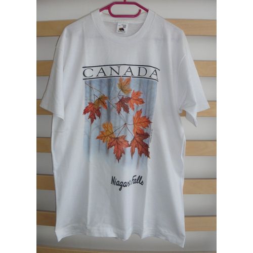 T-Shirt Blanc À Imprimé Feuilles. Canada. Niagara Falls. Fruit Of The Loom. Taille 42/44
