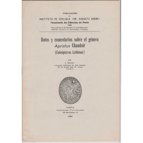  Datos Y Comentarios Sobre El Género Apristus Chaudoir (Coleopteros Lebiinae) 