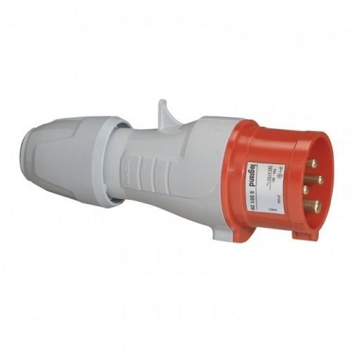 fiche droite mâle 16 ampères 3p+t ip44 rouge - legrand 555128