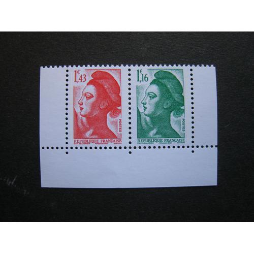 Bloc De 2 Timbres-Poste France Neufs ** La Marianne Liberté De Gandon 1,43 Euro Rouge + 1,16 Euro Vert - 2022