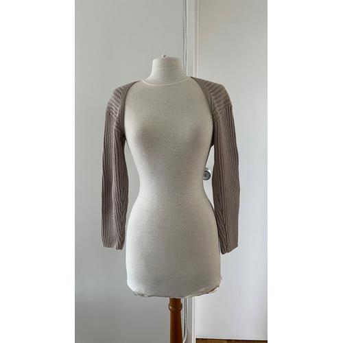 Boléro Gilet Court H&m À Cotes Manches Longues Beige Gris Marron / Short Bolero Vest With Long Sleeves Beige Grey Brown Tres Matildadjerf