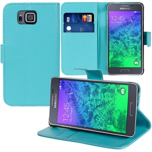 Etui Portefeuille Pour Samsung Galaxy Alpha 4.7" Support Video Cuir Pu - Bleu