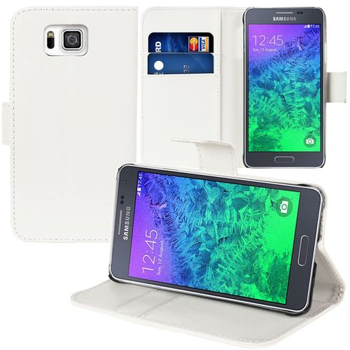 Etui Portefeuille Pour Samsung Galaxy Alpha 4.7" Support Video Cuir Pu - Blanc