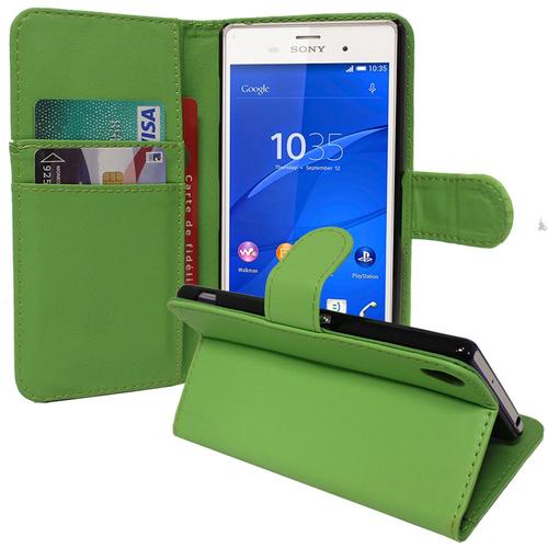 Etui Portefeuille Pour Sony Xperia Z3 5.2" Support Video Cuir Pu - Vert