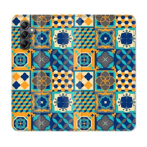 Housse Cuir Portefeuille Pour Samsung Galaxy S23 Fe Texture Carreau Ciment Orange