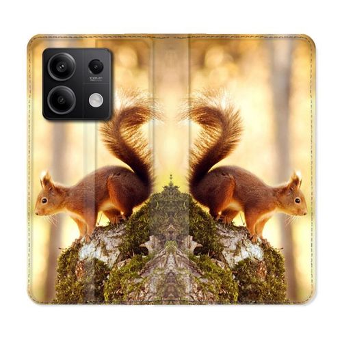 Housse Cuir Portefeuille Pour Xiaomi Redmi Note 13 5g Animal Ecureuil Bois