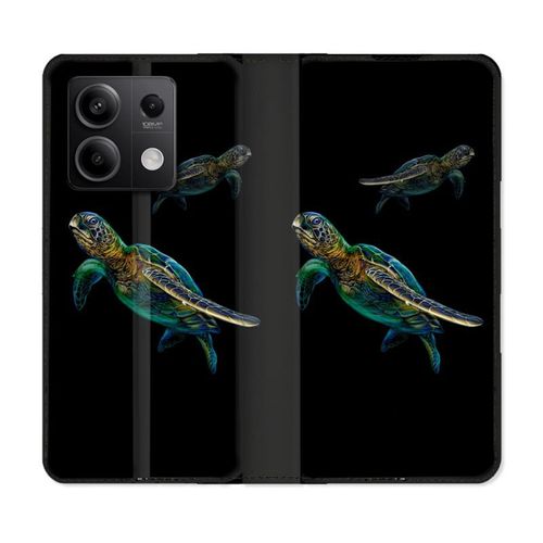 Housse Cuir Portefeuille Pour Xiaomi Redmi Note 13 5g Animal Tortue Noire Multicolore